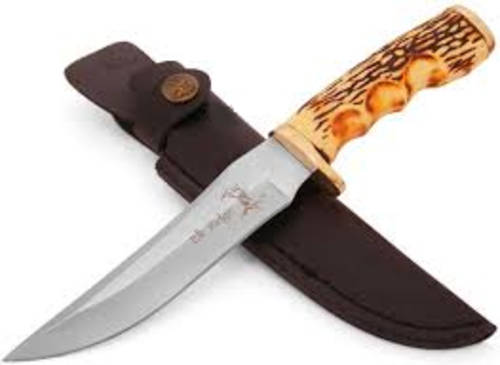 Elk Ridge Faux Bone Finger Groove Bowie Hunter/Hunting Knife