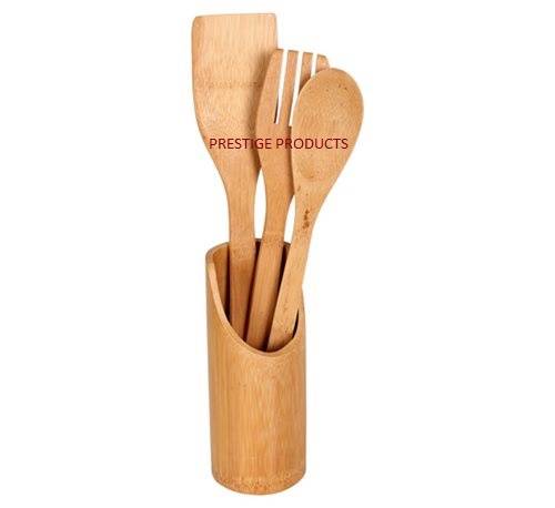 NATURAL BAMBOO Wooden Utensil Set  3 Pieces + Holder