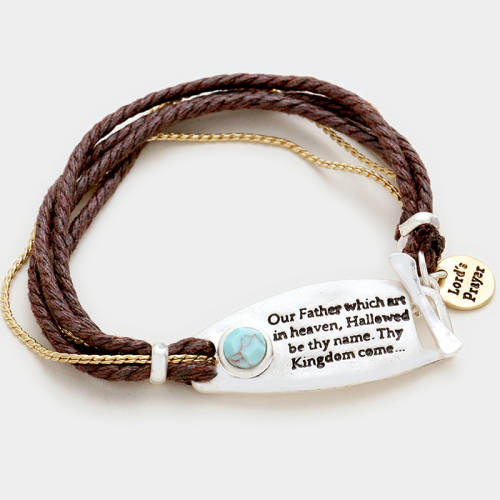 1 x  "Lord's prayer" religious message bracelet with charm