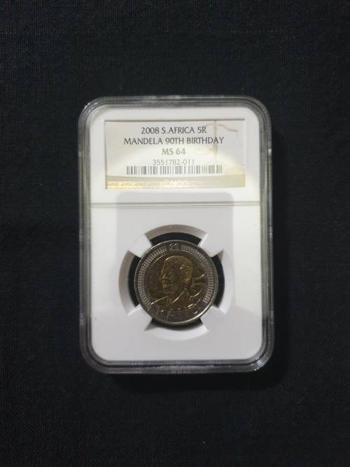 2008 Mandela 90th Birthday R5 Coin NGC Graded MS62,63,64,65,66 (5 coins )