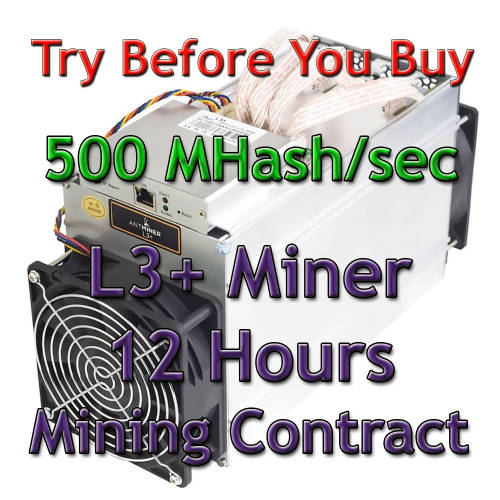 12 hour - Scrypt Miner Rental contract on Bitmain Antminer L3+
