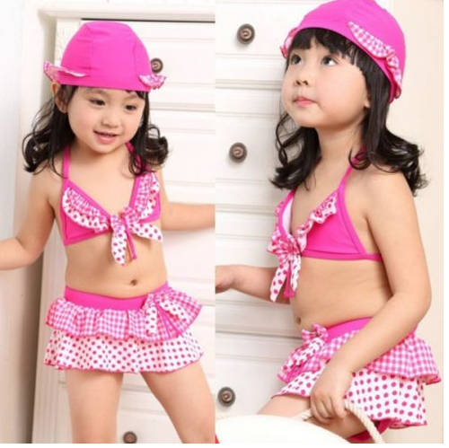 Pink Polka Dot Bikini & Hat [4 - 5 yrs]