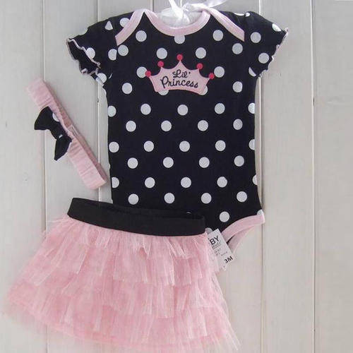 Baby Romper, Tutu & Headband Set and Black Crib Shoes [0 - 3 months]