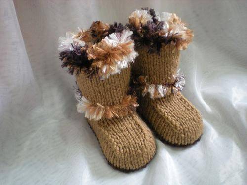 Baby Booties Eskimo Tan with Brown Trim [6-9 mths]