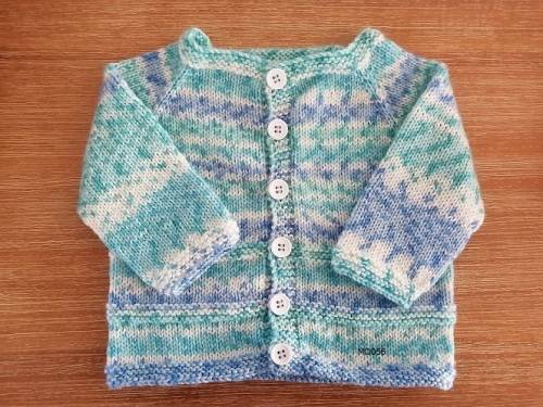 Baby Cardigan Turquoise, Blue and White Hand Knitted