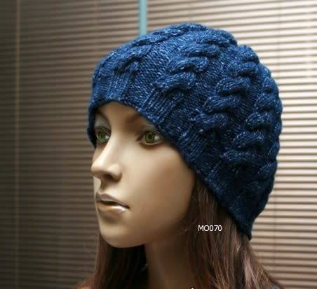 Beanie with Cables Navy Blue Hand Knitted