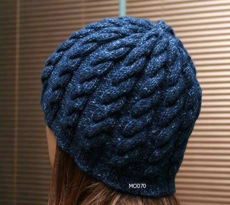 Beanie with Cables Navy Blue Hand Knitted