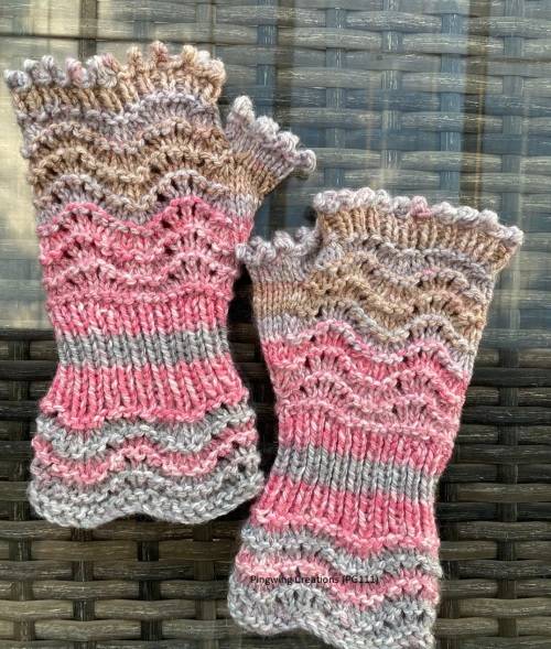ON SALE: Fingerless Gloves (Rose Pink & Grey) Knitted
