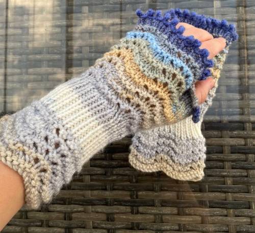 ON SALE: Fingerless Gloves (Shades of Blue & Grey) Knitted