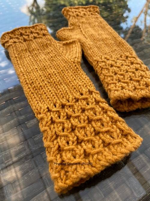 Fingerless Gloves (Mustard) Hand Knitted