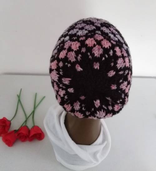 FLASH SALE Hand Knitted Beanie (Pink, Purple & Black)