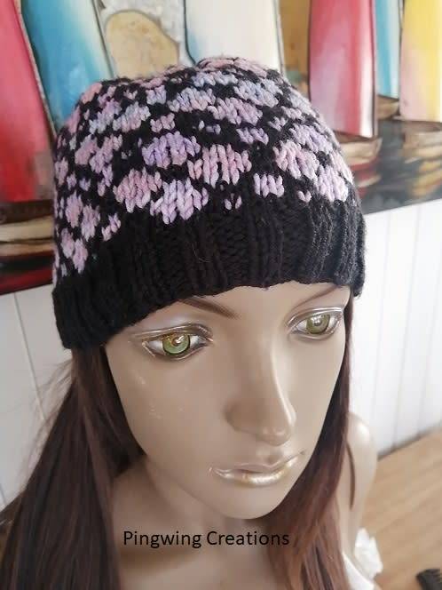 FLASH SALE Hand Knitted Beanie (Pink, Purple & Black)