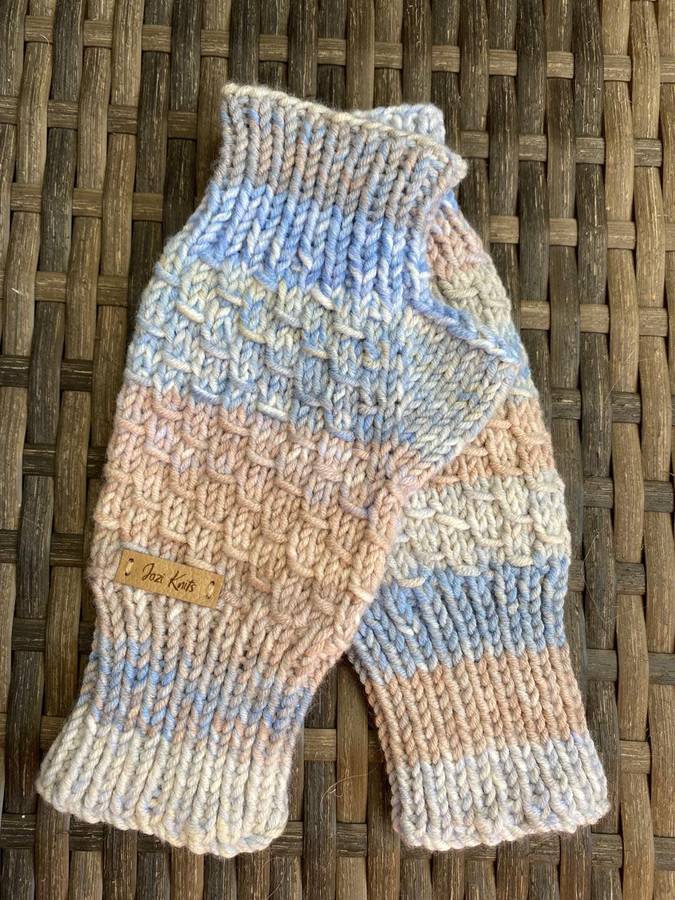 Fingerless Gloves (Blue) Hand Knitted