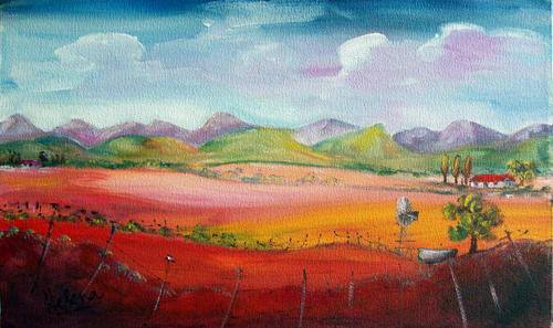 Farm on the hills - 300x500x22mm  by HELENA KRUGER