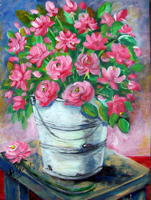 Pink-red roses - 300x400x20mm - acrylic painting - buy DIRECTLY from Helena