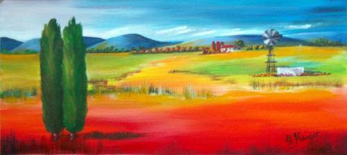 Farm far away - 270x600mm - original acrylic by SA Artist Helena Kruger