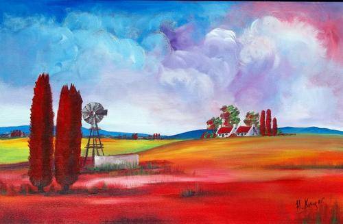 Country scene - large original painting - Crazy R1!!!!!!!!!!!!!! No Reserve!