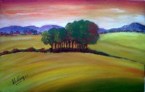 Trees on the hill - original Helena Kruger - 250x400x22mm