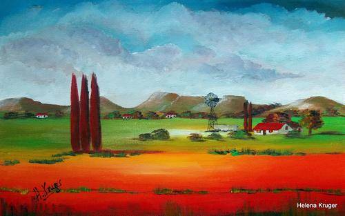 Red trees -  original Helena Kruger - 350x550mm