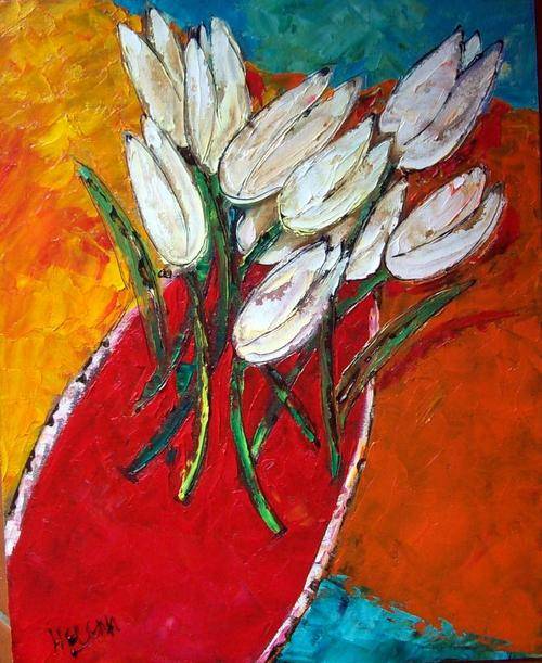 Tulips?? -400x500mm - oil on board - no frame - by Helene Kruger