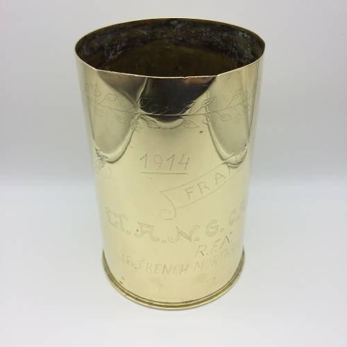 WWI - Large P.O.W./Trench Art Artillery Brass Shell ( Lt. A.N.G. CARSWEL R.F.A. ) (For Ralph)