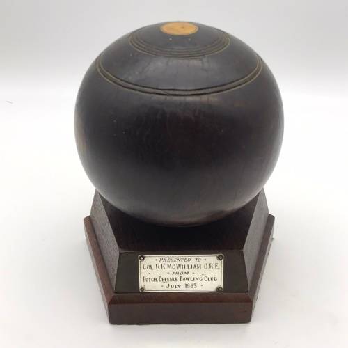 Early Wooden & Silver `Lawn Bowls` Trophy (Col. R.K. McWilliam O.B.E.)