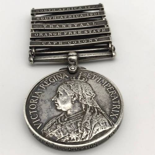 Boer War - Q.S.A. Medal `CIV: FARR: - A.V.D.` (H. JOHNSTON)