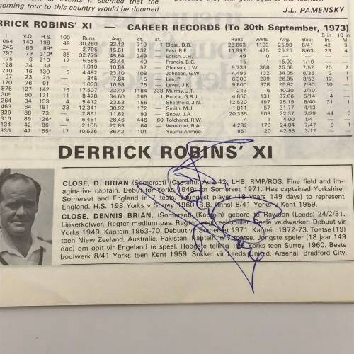 Cricket - Signed `1973 Derrick Robins XI v S.A. Invitation XI` Brochure