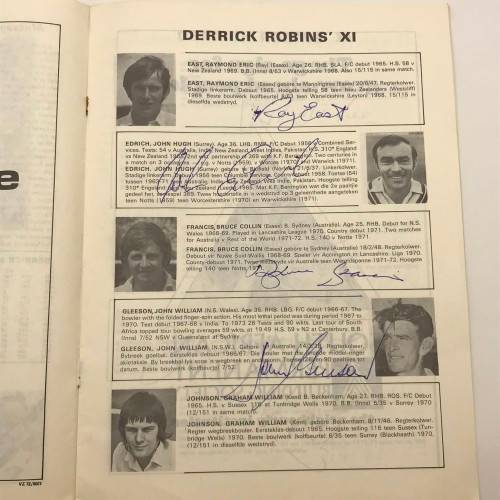 Cricket - Signed `1973 Derrick Robins XI v S.A. Invitation XI` Brochure