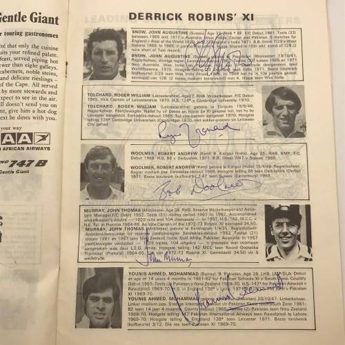 Cricket - Signed `1973 Derrick Robins XI v S.A. Invitation XI` Brochure