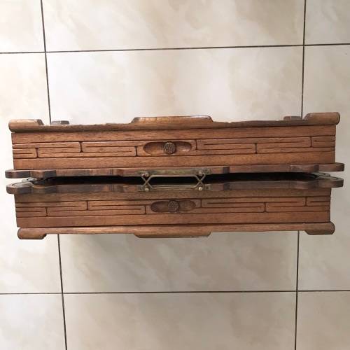 Vintage Oriental Wood Carved Chess Board/Case (Folding with Draws)