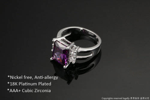***HIGH QUALITY*** 925 STERLING SILVER  RING WITH PURPLE CRYSTAL -  SIZE 8