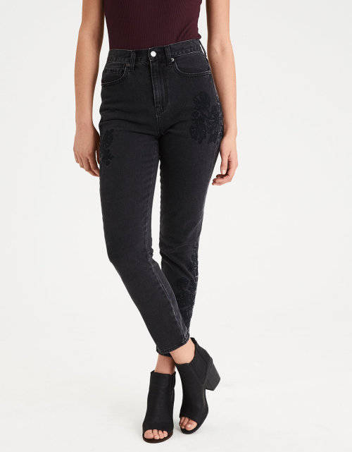 AMERICAN EAGLE BLACK DENIM JEANS - EMBROIDED DETAIL - NEW!!