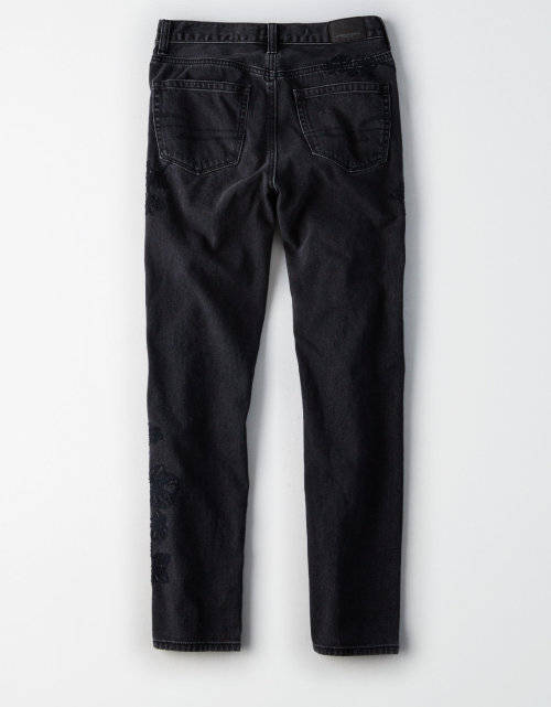 AMERICAN EAGLE BLACK DENIM JEANS - EMBROIDED DETAIL - NEW!!