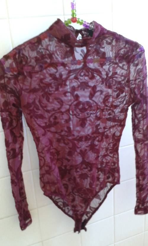 BODY SUIT - BURGUNDY VELVET&MESH - EXCELLENT CONDITION!!