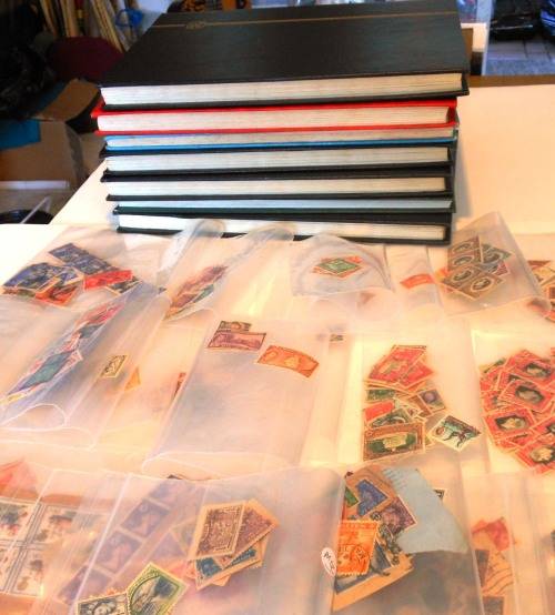 7 x Stamp Albums + Zip Lock bags (WHOLE COLLECTION) + a few catalogue books