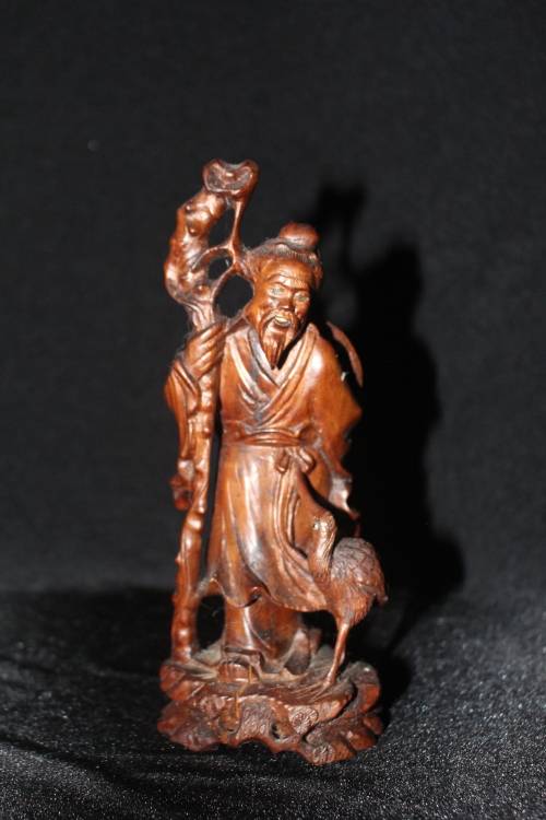 ANTIQUE JAPANESE HANDCARVED FRUITWOOD DEITY CARVING CIRCA EARLY 1900'S AMAZING DETAIL