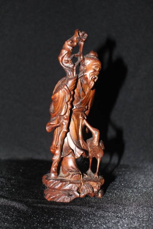 ANTIQUE JAPANESE HANDCARVED FRUITWOOD DEITY CARVING CIRCA EARLY 1900'S AMAZING DETAIL