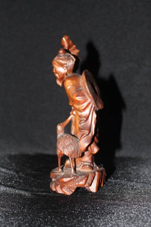ANTIQUE JAPANESE HANDCARVED FRUITWOOD DEITY CARVING CIRCA EARLY 1900'S AMAZING DETAIL