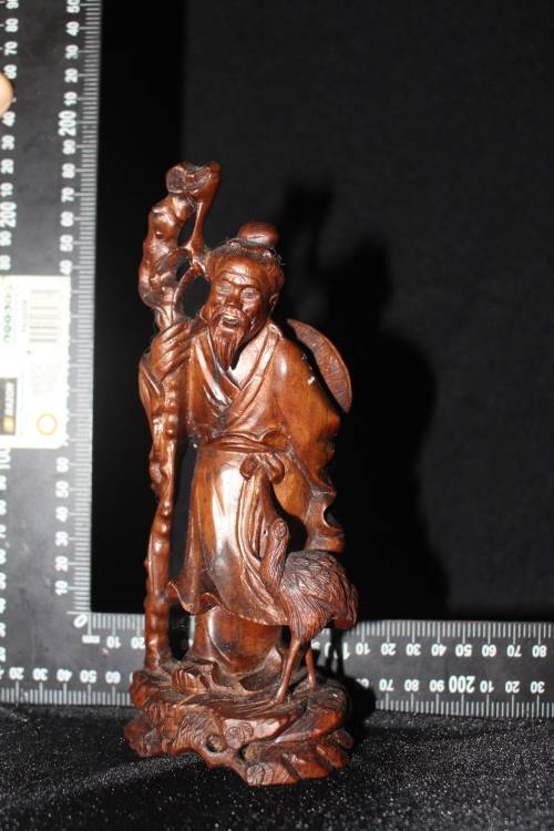 ANTIQUE JAPANESE HANDCARVED FRUITWOOD DEITY CARVING CIRCA EARLY 1900'S AMAZING DETAIL