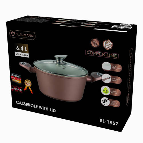 Blaumann ( Hungary ) 28cm Ceramic Coating Casserole " Copper Line " Soft Touch Handles