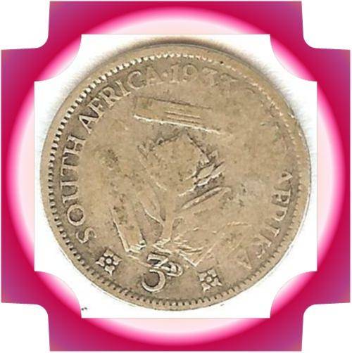 1933 3d SILVER THREEPENCE TICKEY South Africa - As per scan