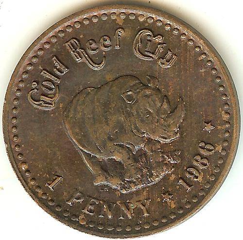 1986 1 Penny ** Gold Reef City ** Advertising Momentoes **  As per Scan