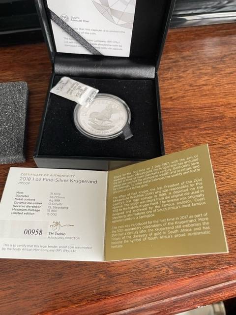 Silver krugerrand one ounce 2018 proof coin