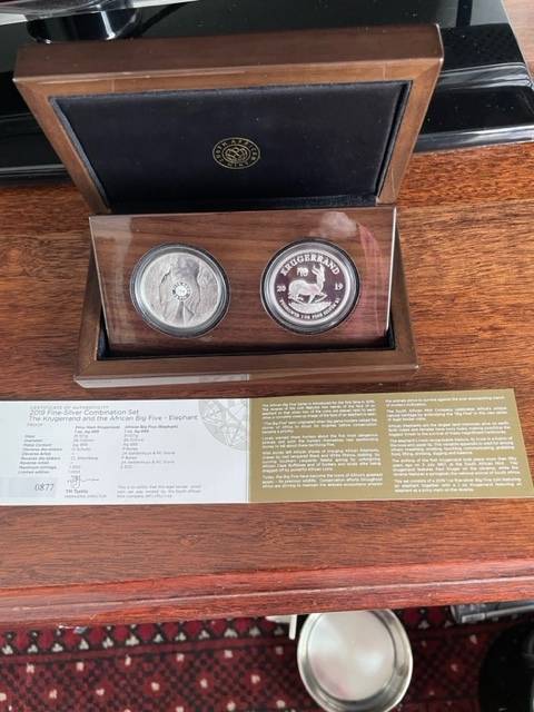 2019 Silver Krugerrand proof wooden bos set Elephant of big 5 only 1000 minted