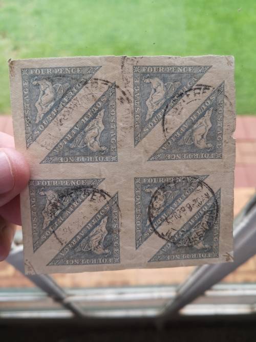 RARE 8 on one sheet SOUTH AFRICAN 1926 FOUR PENCE TRIANGULAR STAMPS