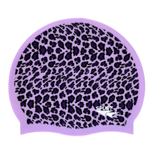 Swim Cap Spurt Fun - Leopard Print on Lilac Background