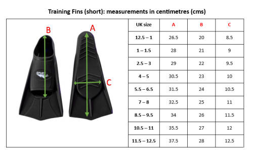 Swim Fins Short Spurt Black Size UK 1 - 1.5