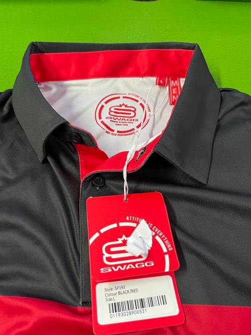 Swagg Mens 4 way stretch golf polo - Black and Red - Large