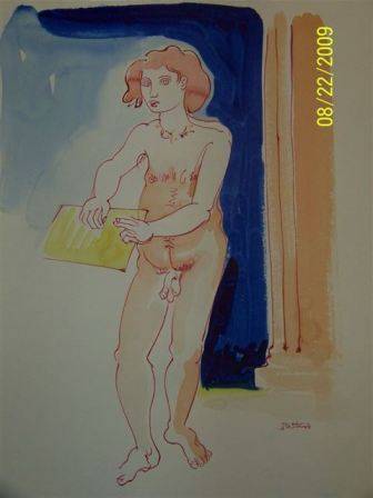 Walter Battiss Standing Nude Water Colour